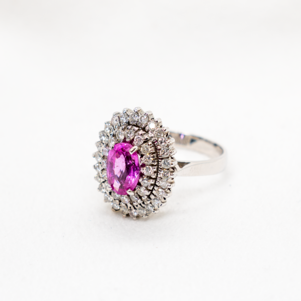 Pink Sapphire And Diamond Ring