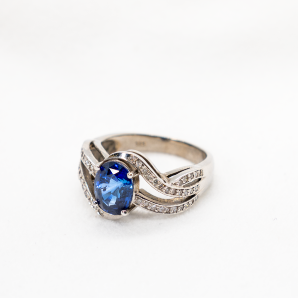 Blue Sapphire And Diamond Ring